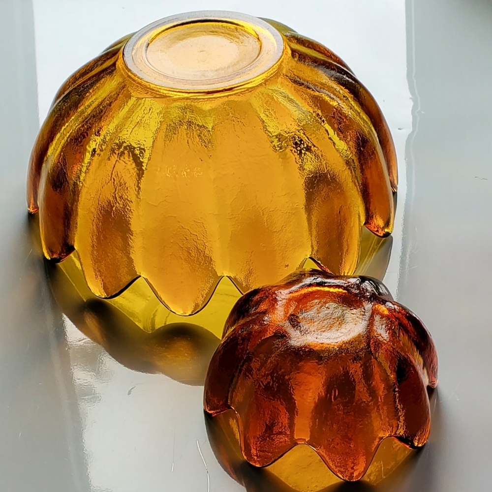 Pair Blenko 10.5" & 5.5" Amber Bowls SAVE $$$ w/ POSH Shipping - Picture 4 of 11